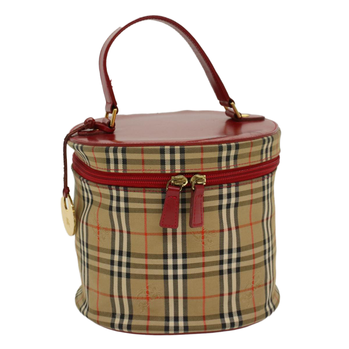 Burberryss Nova Check Vanity Cosmetic Pouch Nylon Leather Beige Red Auth 46464